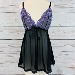 Sheer black and purple negligee lace bust